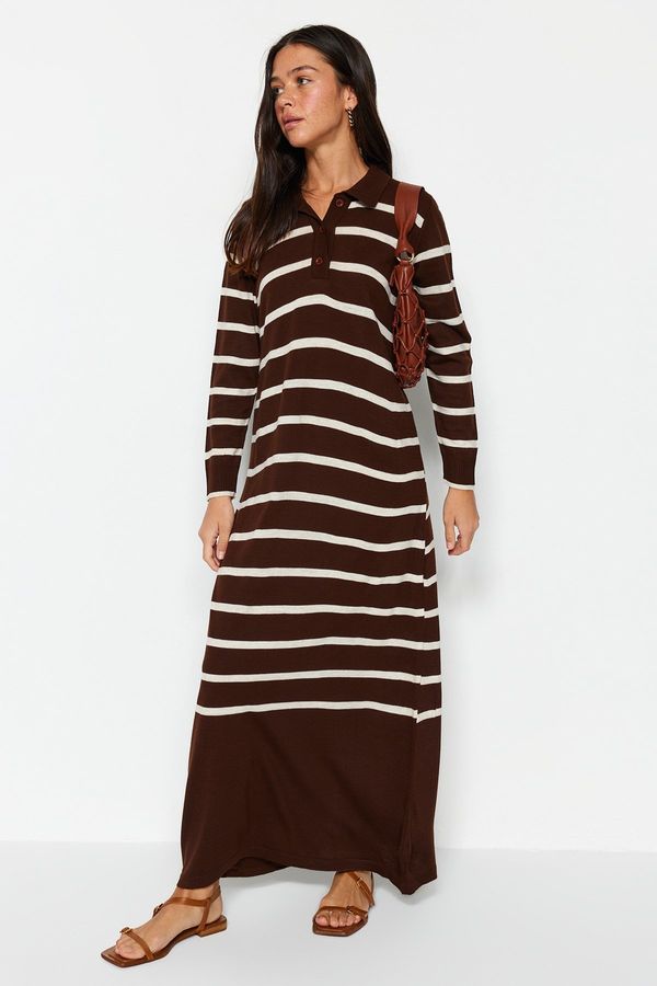 Trendyol Trendyol Brown Polo Neck Striped Knitwear Dress