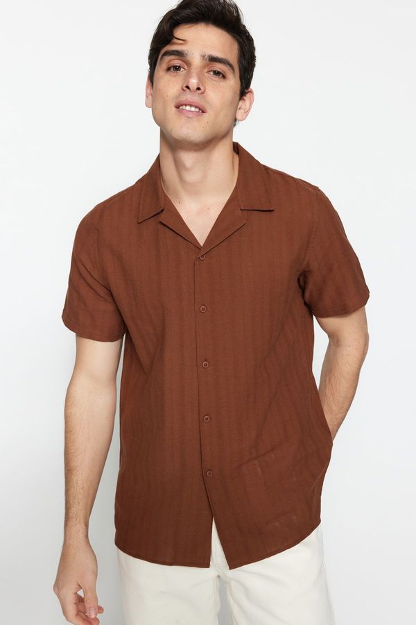 Trendyol Trendyol Brown Regular Fit Textured Summer Linen Look