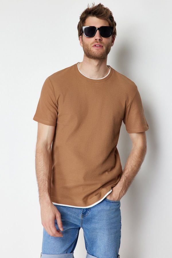 Trendyol Trendyol Brown Regular/Normal Fit 100% Cotton Textured Basic T-Shirt