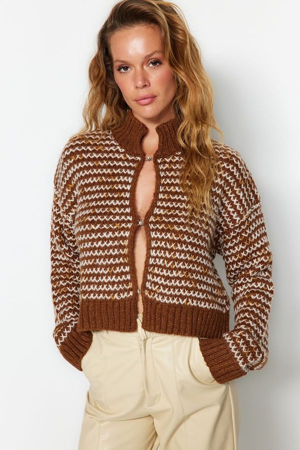 Trendyol Trendyol Brown Soft Textured Gradient Knitwear Cardigan