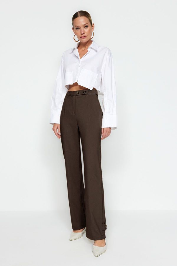 Trendyol Trendyol Brown Straight/Straight Cut Woven Belt Detailed Trousers