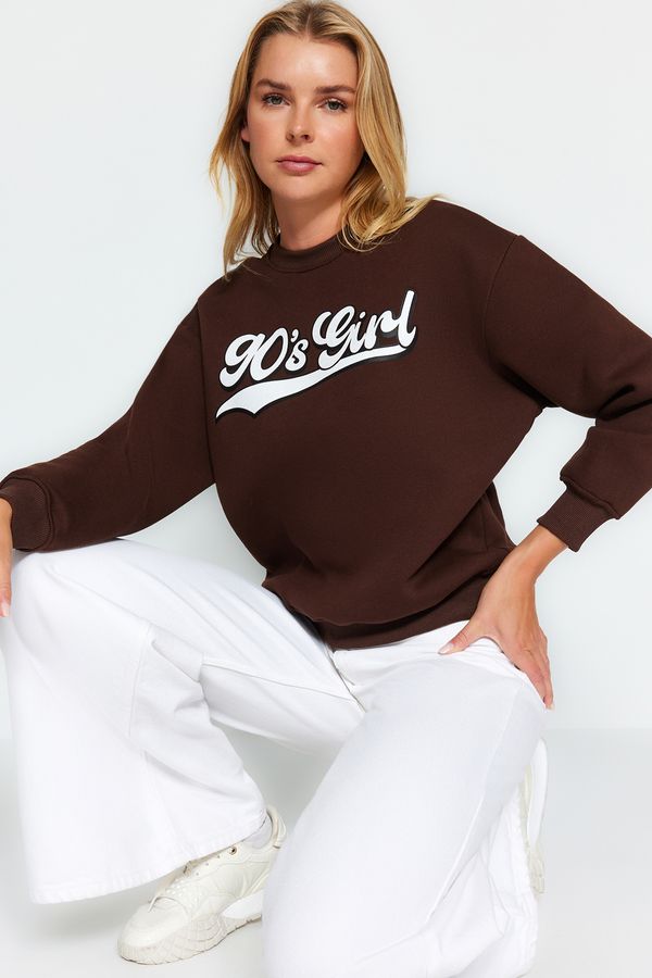 Trendyol Trendyol Brown Thick Fleece Printed Regular/ Regular Knitted Sweatshirt