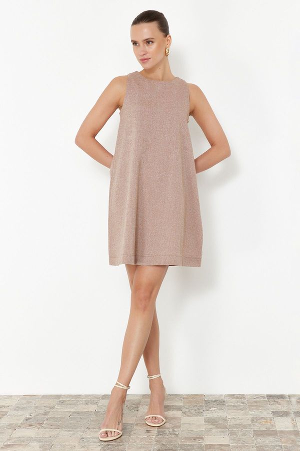 Trendyol Trendyol Brown Wide Cut Linen Look Sleeveless Mini Woven Dress