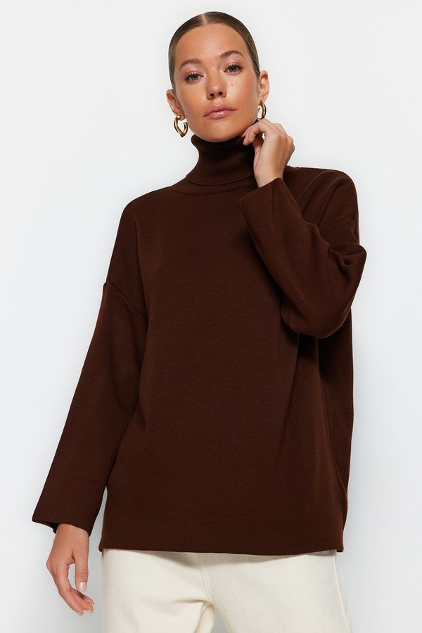 Trendyol Trendyol Brown Wide Fit Basic Knitwear Sweater