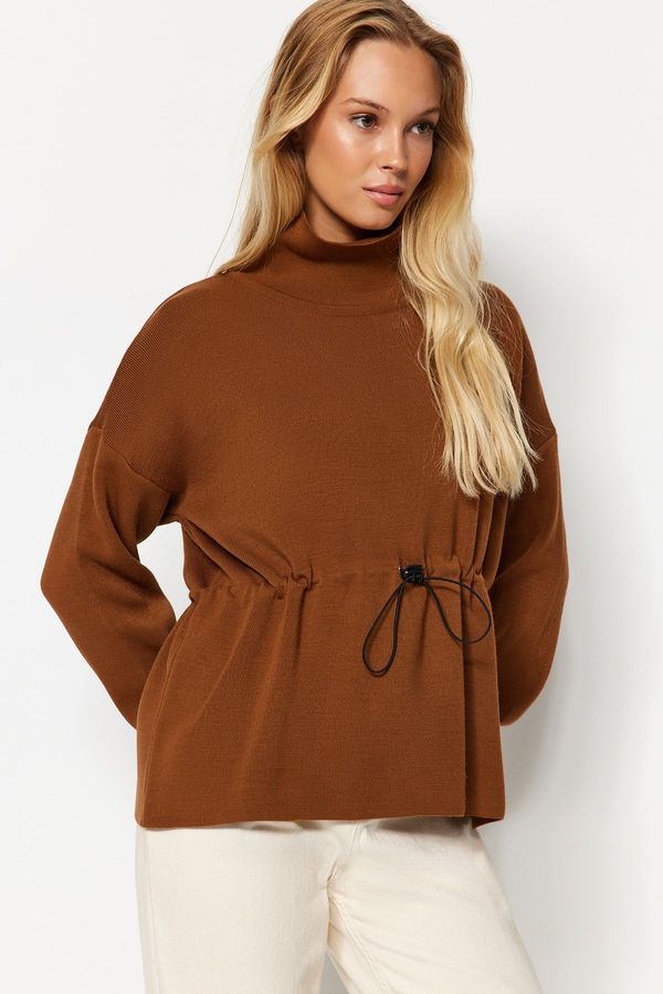 Trendyol Trendyol Brown Wide Fit Waist Detail Knitwear Sweater