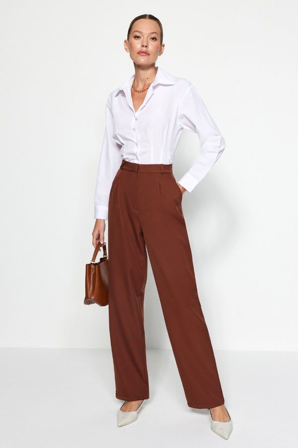 Trendyol Trendyol Brown Wide Leg Pleated Woven Trousers