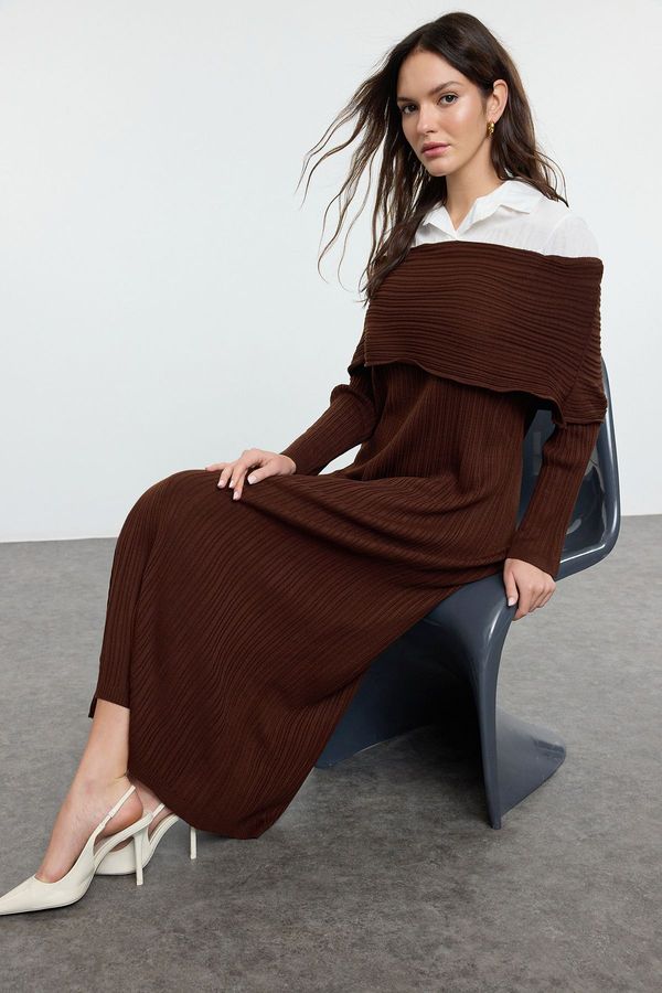 Trendyol Trendyol Brown Woven Garnished Knit Dress