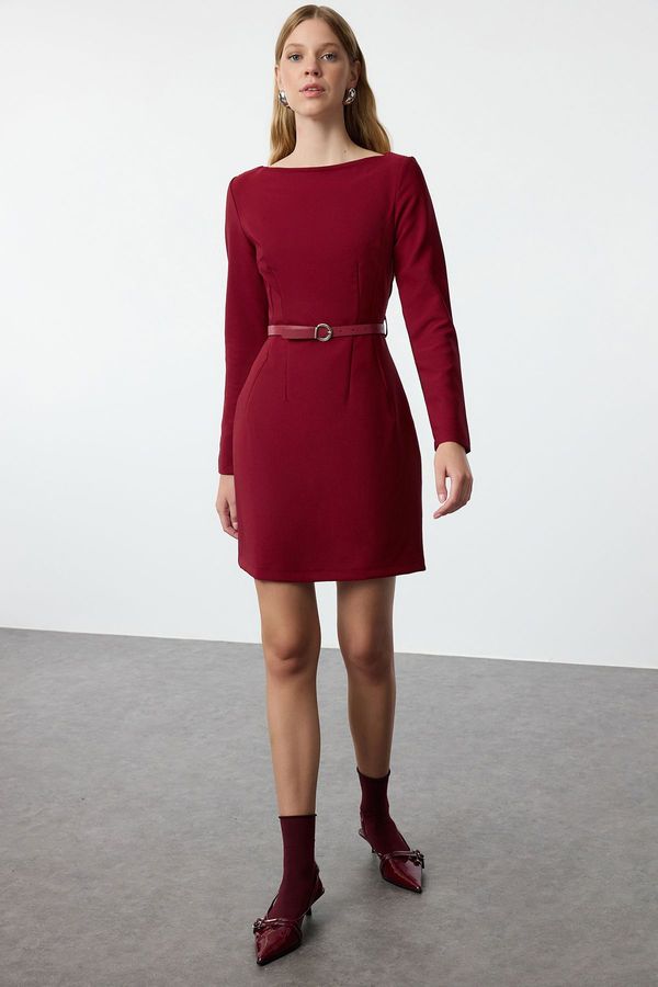 Trendyol Trendyol Burgundy Belted A-Line Mini Woven Dress