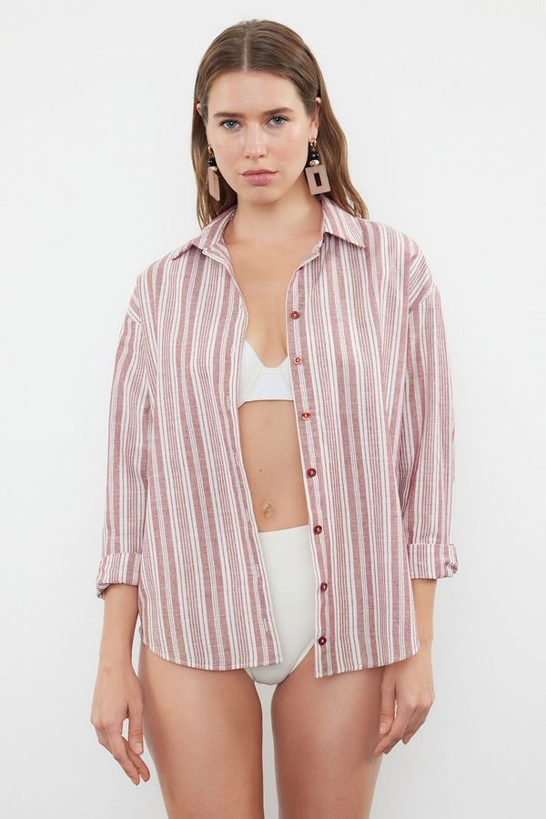 Trendyol Trendyol Burgundy-Multicolor*St Striped Woven 100% Cotton Shirt