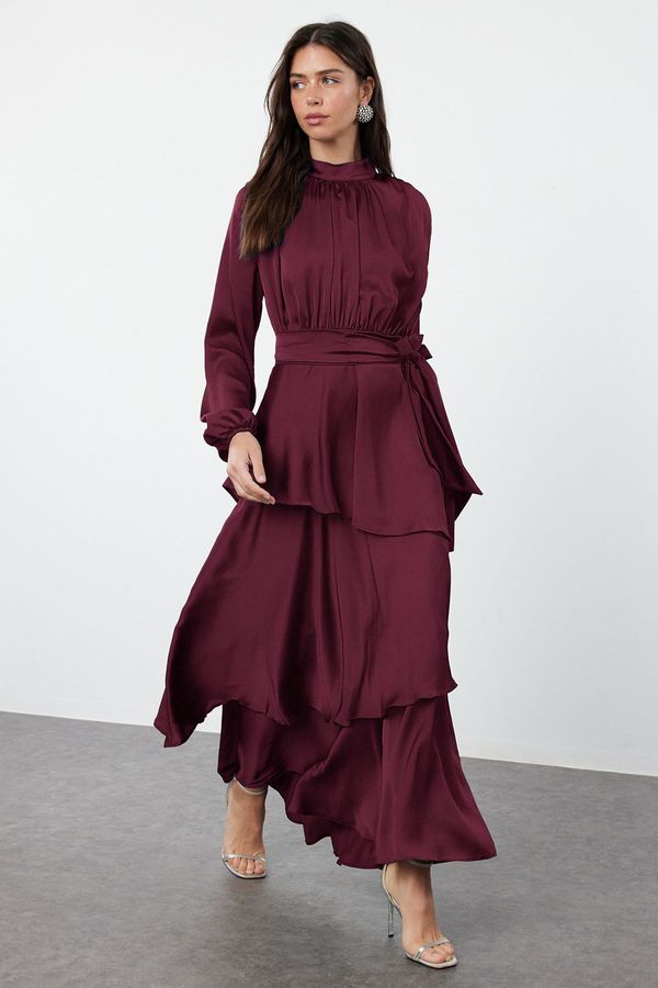 Trendyol Trendyol Burgundy Skirt Layered Satin Woven Evening Dress/Night Dress