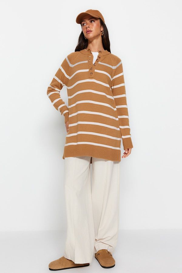 Trendyol Trendyol Camel Button Detailed Knitwear Sweater