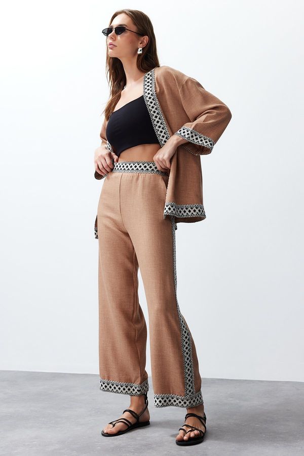 Trendyol Trendyol Camel Embroidered Woven Two Piece Set