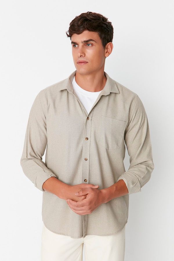 Trendyol Trendyol Camel Men's Regular Fit Single Pocket Shirt.