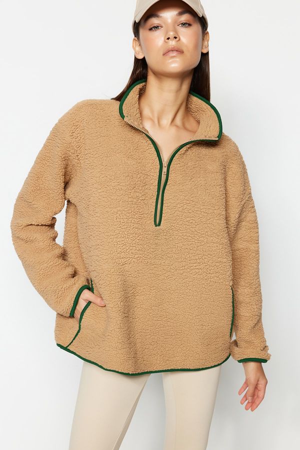 Trendyol Trendyol Camel Plush Knitted Sports Sweatshirt