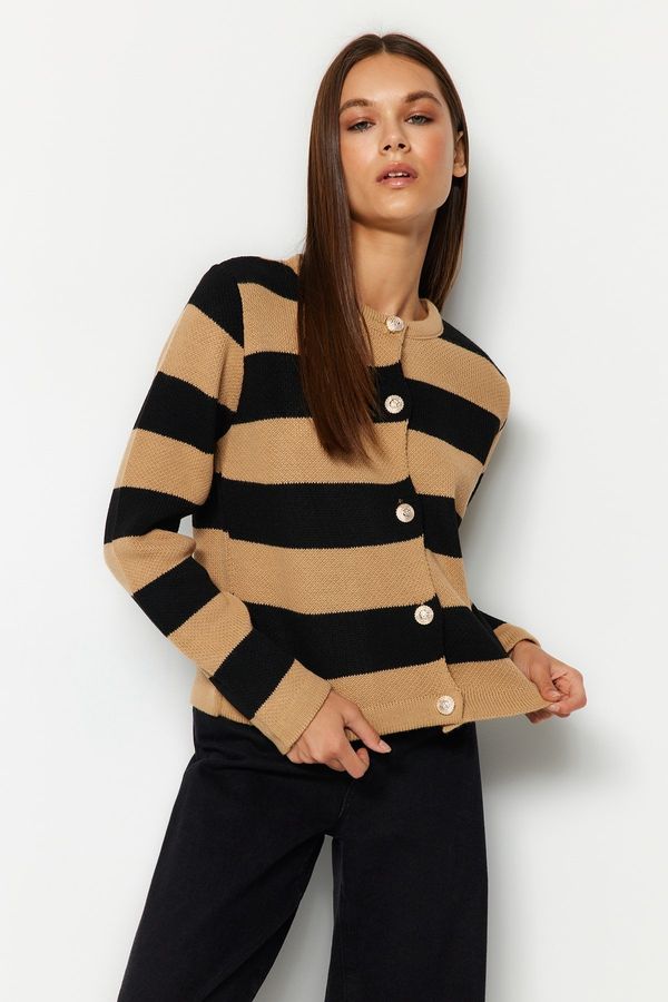Trendyol Trendyol Camel Striped Basic Knitwear Cardigan