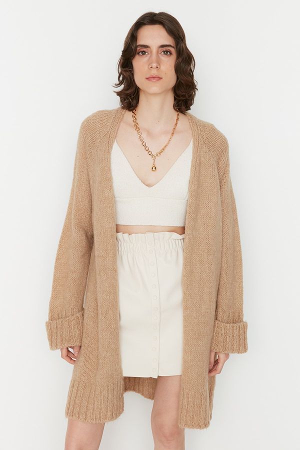 Trendyol Trendyol Camel Wide Fit Soft Textured Knitwear Cardigan