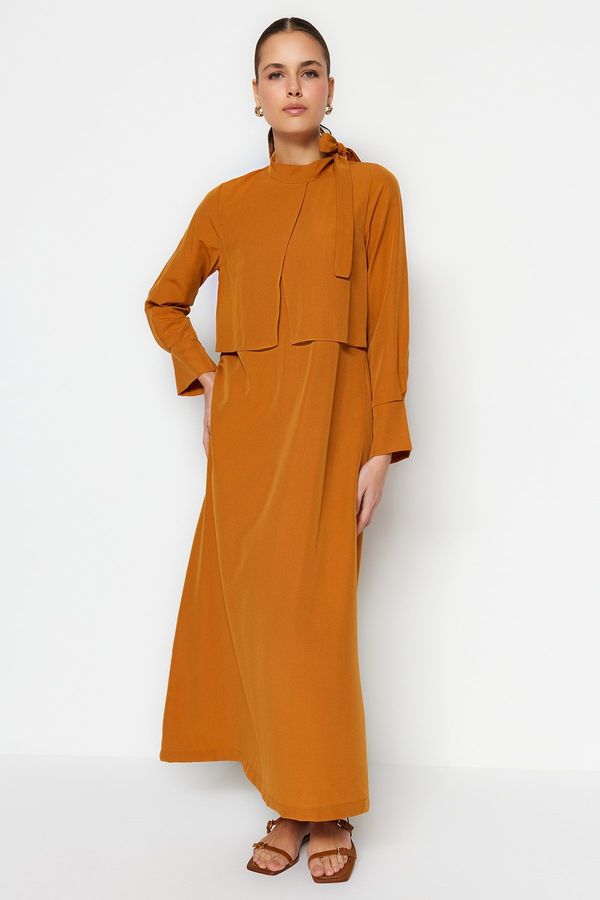 Trendyol Trendyol Cinnamon Collar Tie Detail Woven Dress