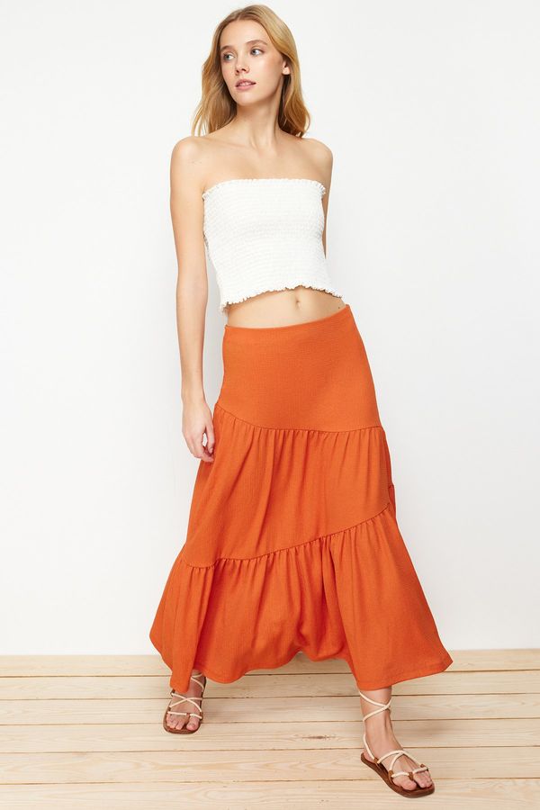 Trendyol Trendyol Cinnamon Wrinkled/Textured Flared Maxi Gathered Flexible Knitted Skirt
