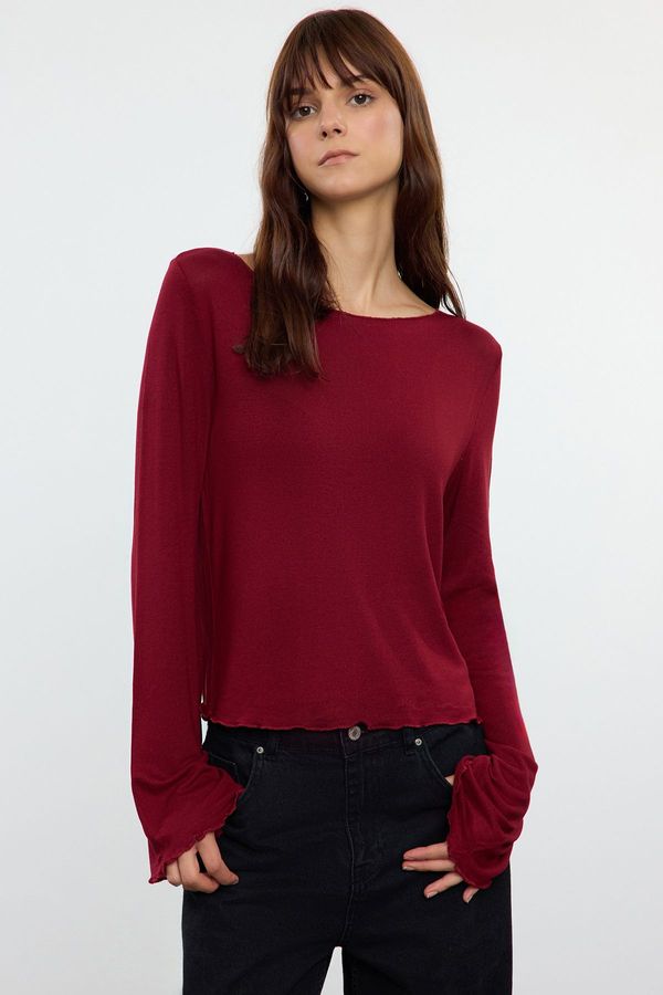 Trendyol Trendyol Claret Red Boat Neck Regular Fit Crop Knitted Blouse