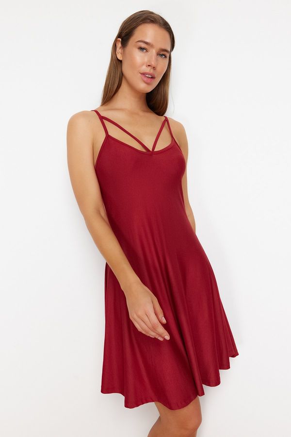 Trendyol Trendyol Claret Red Chest Piping Detailed Rope Strap Viscose Knitted Nightgown