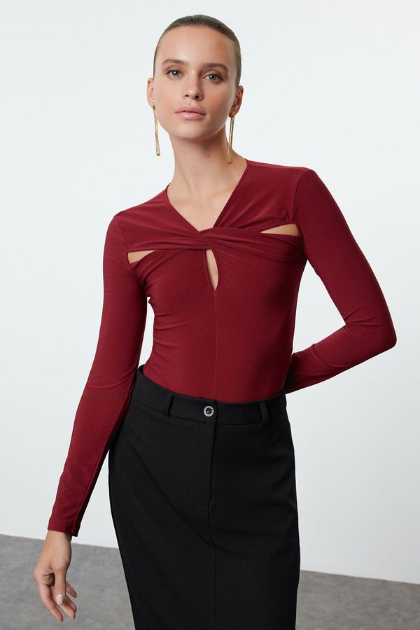 Trendyol Trendyol Claret Red Cut Out/Window Detailed Knitted Bodysuit