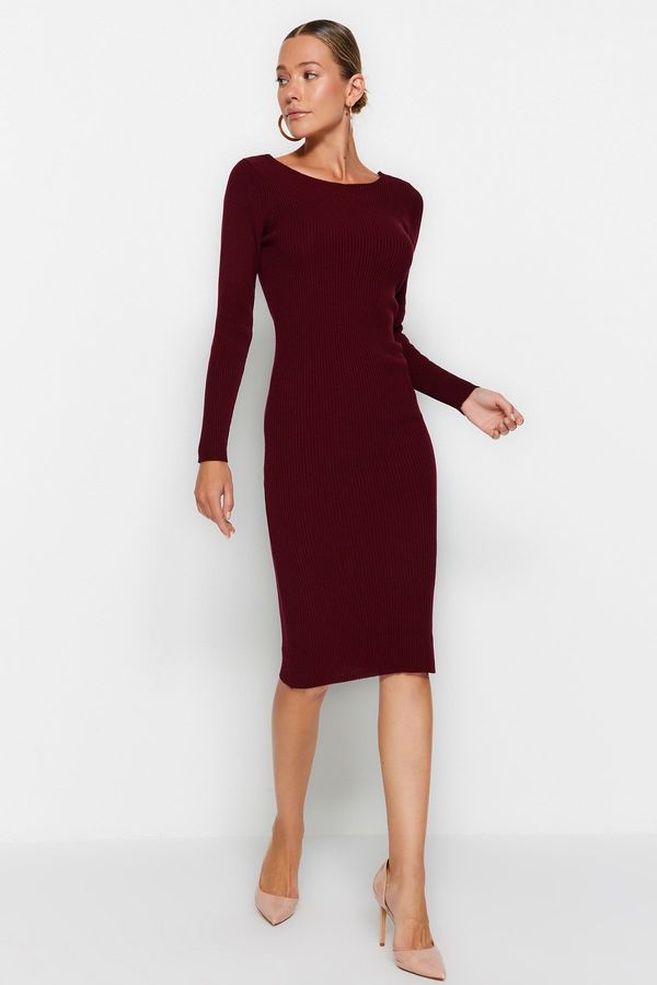 Trendyol Trendyol Claret Red Fitted Midi Knitwear With Back Detail Dress