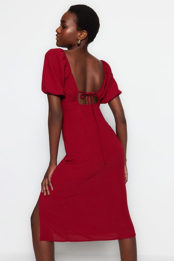Trendyol Trendyol Claret Red Fitted Midi Woven Woven Dress with Slit Back Detail