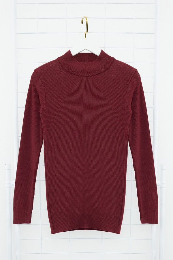 Trendyol Trendyol Claret Red Men&#39;s Fitted Slim Fit Half Turtleneck Corduroy Knitwear Sweater