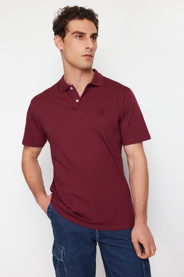Trendyol Trendyol Claret Red Men's Regular/Normal Cut Deer Patterned Polo Collar T-shirt
