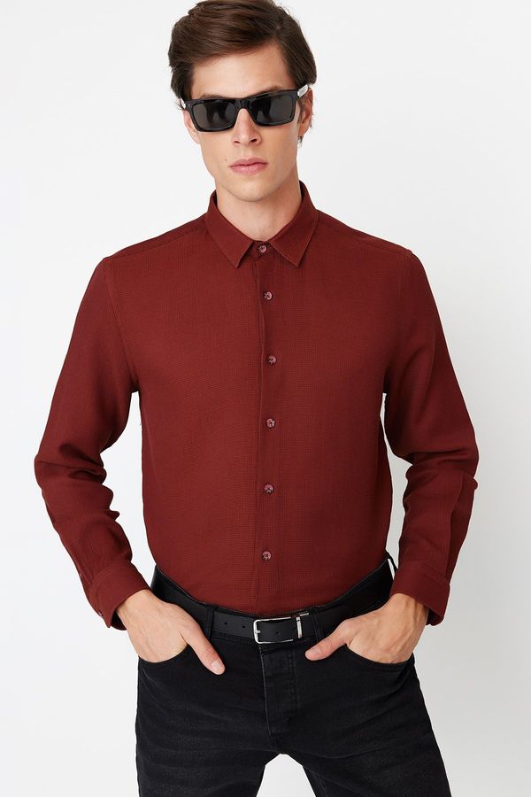 Trendyol Trendyol Claret Red Men's Slim Fit Textured Easy-to-Iron Shirt