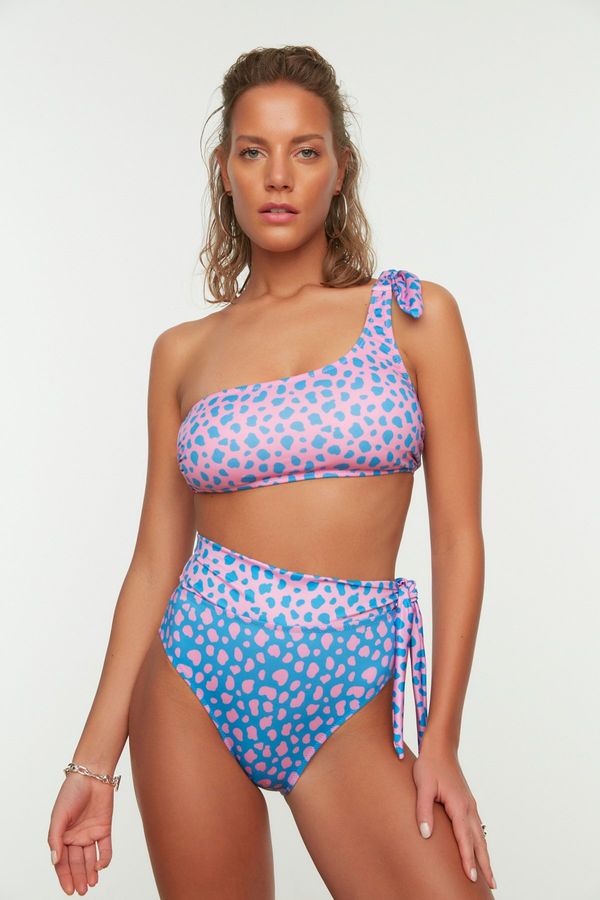 Trendyol Trendyol Colorful Leopard Patterned Tie-Up High Waist Bikini Bottom