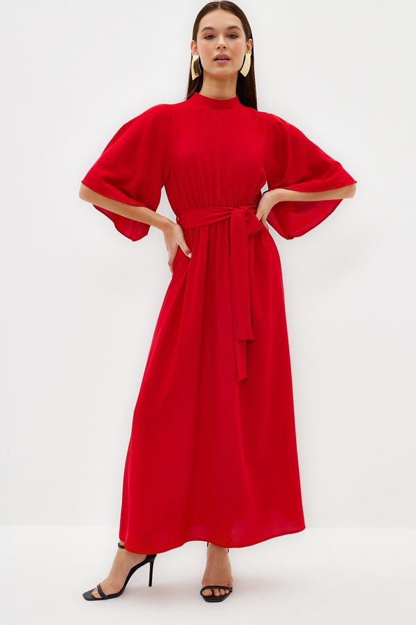 Trendyol Trendyol Coral Belted Half Sleeve Woven Dress