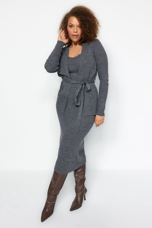 Trendyol Trendyol Curve Anthracite 2-pieces Tricot Cardigan-Dress