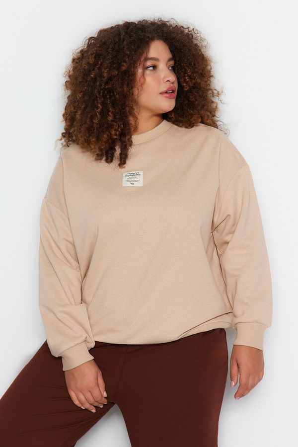 Trendyol Trendyol Curve Beige Embroidery Detailed Thick Knitted Sweatshirt