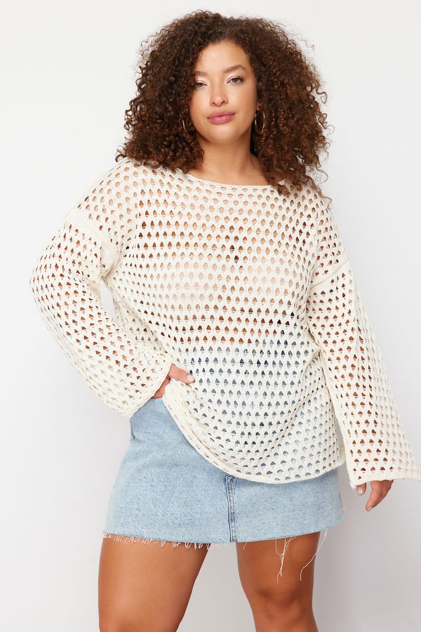 Trendyol Trendyol Curve Beige Openwork/Perforated Low Sleeve Fine Knitwear Sweater