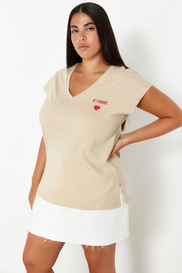 Trendyol Trendyol Curve Beige Oversize Knitted T-Shirt