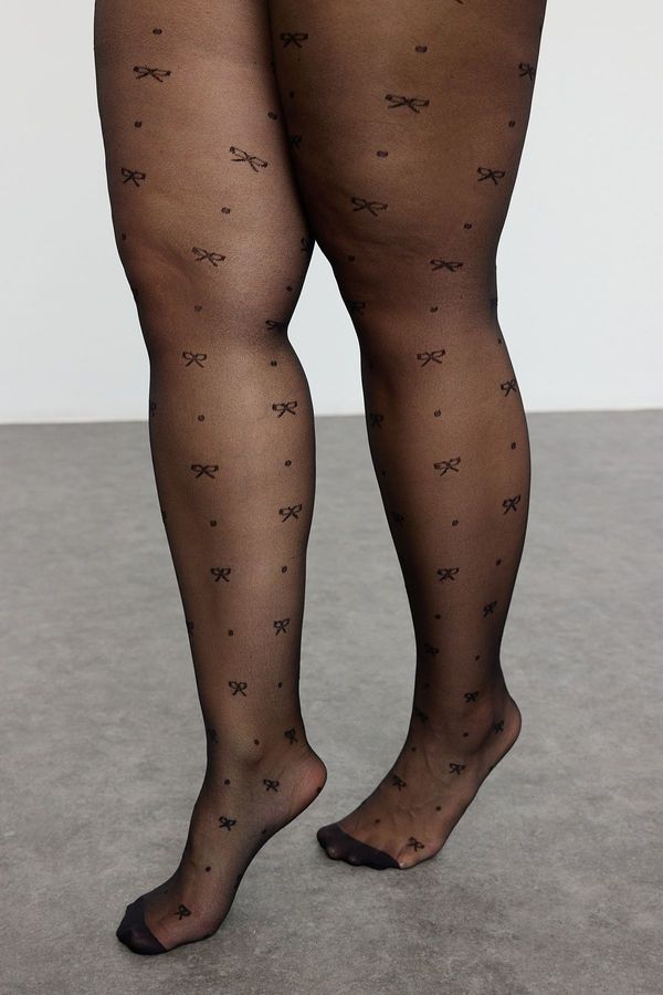 Trendyol Trendyol Curve Black 15 Denim 2 Pack Minimal Bow Patterned Plus Size Pantyhose