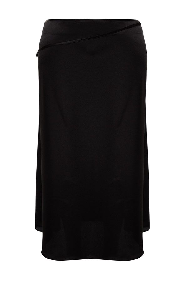 Trendyol Trendyol Curve Black Accessory Detailed Satin Woven Skirt