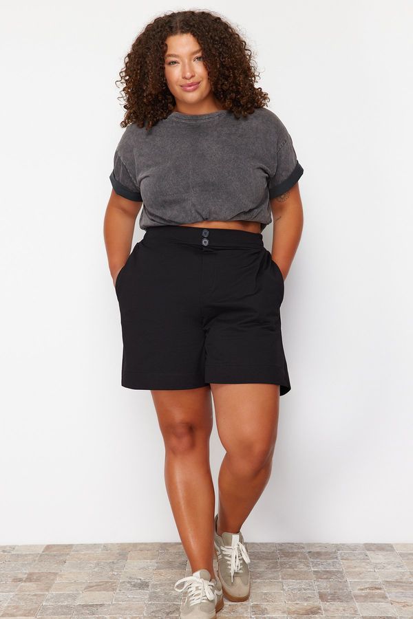 Trendyol Trendyol Curve Black Button Detailed 100% Cotton Knitted Shorts & Bermuda