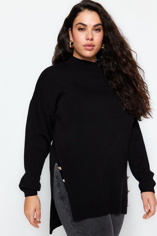 Trendyol Trendyol Curve Black Button Detailed Turtleneck Knitwear Sweater