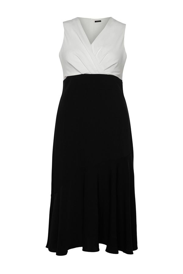 Trendyol Trendyol Curve Black Color Block Midi Woven Dress