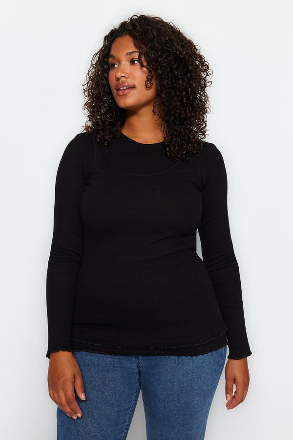 Trendyol Trendyol Curve Black Crew Neck Plain Bodycone Ribbed Knitted Blouse