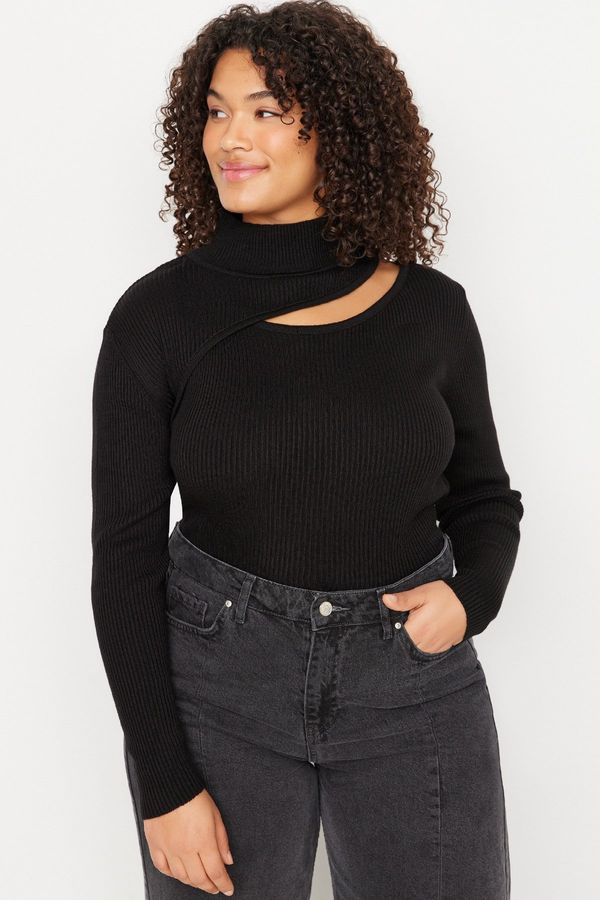 Trendyol Trendyol Curve Black Detachable Collar Thin Knitwear Sweater