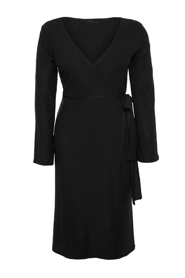 Trendyol Trendyol Curve Black Double-breasted Midi Knitted Dress