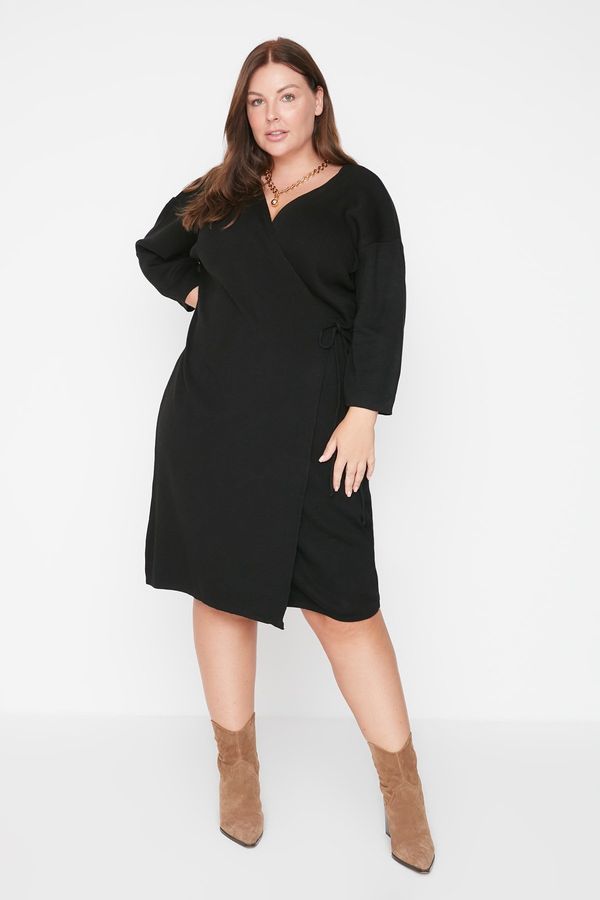 Trendyol Trendyol Curve Black Double-breasted Tie-Up Knitwear Dress