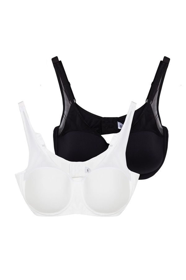 Trendyol Trendyol Curve Black-Ecru 2 Pack Hard Covered Mesh Detailed Compressor Plus Size Bra