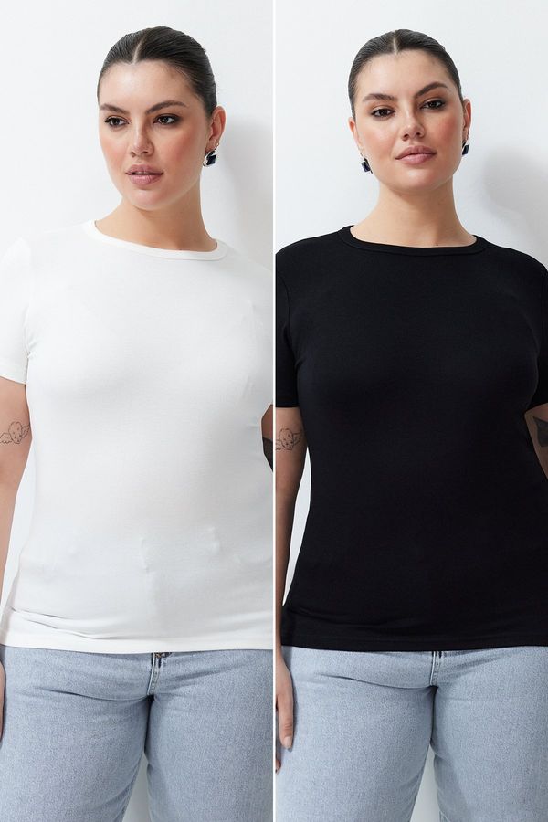 Trendyol Trendyol Curve Black-Ecru 2 Pack Viscous Flexible Knitted Blouse