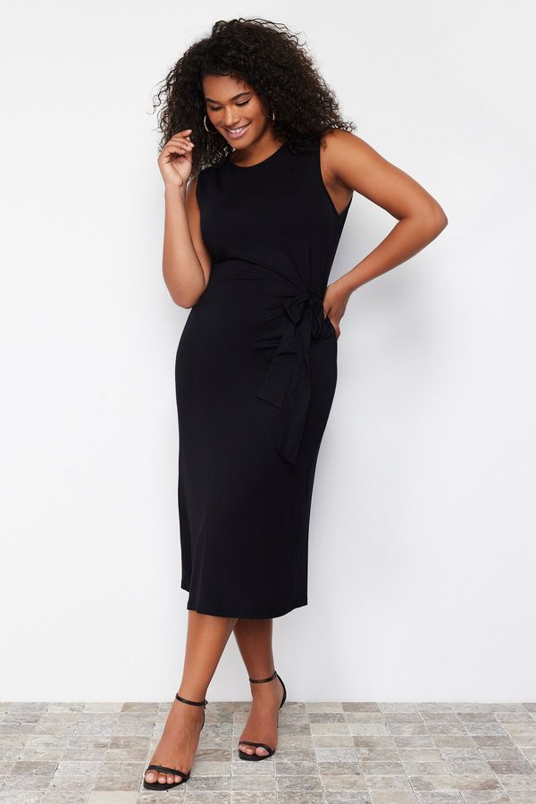 Trendyol Trendyol Curve Black Faux Lace Detailed Knitted Dress