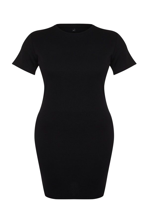 Trendyol Trendyol Curve Black Fitted Mini Crew Neck Ribbed Flexible Knitted Dress