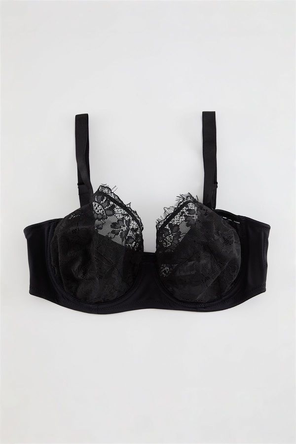 Trendyol Trendyol Curve Black Half-Covered Knitted Lace Fringed Plus Size Bra